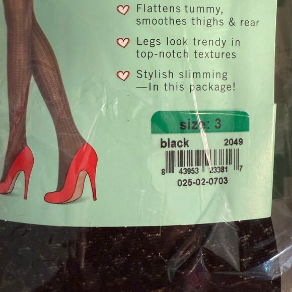 Spanx Assets Tights Pantyhose Lot of 2 Black Stripe Texture Pattern Size 3 NWT - Picture 2 of 5